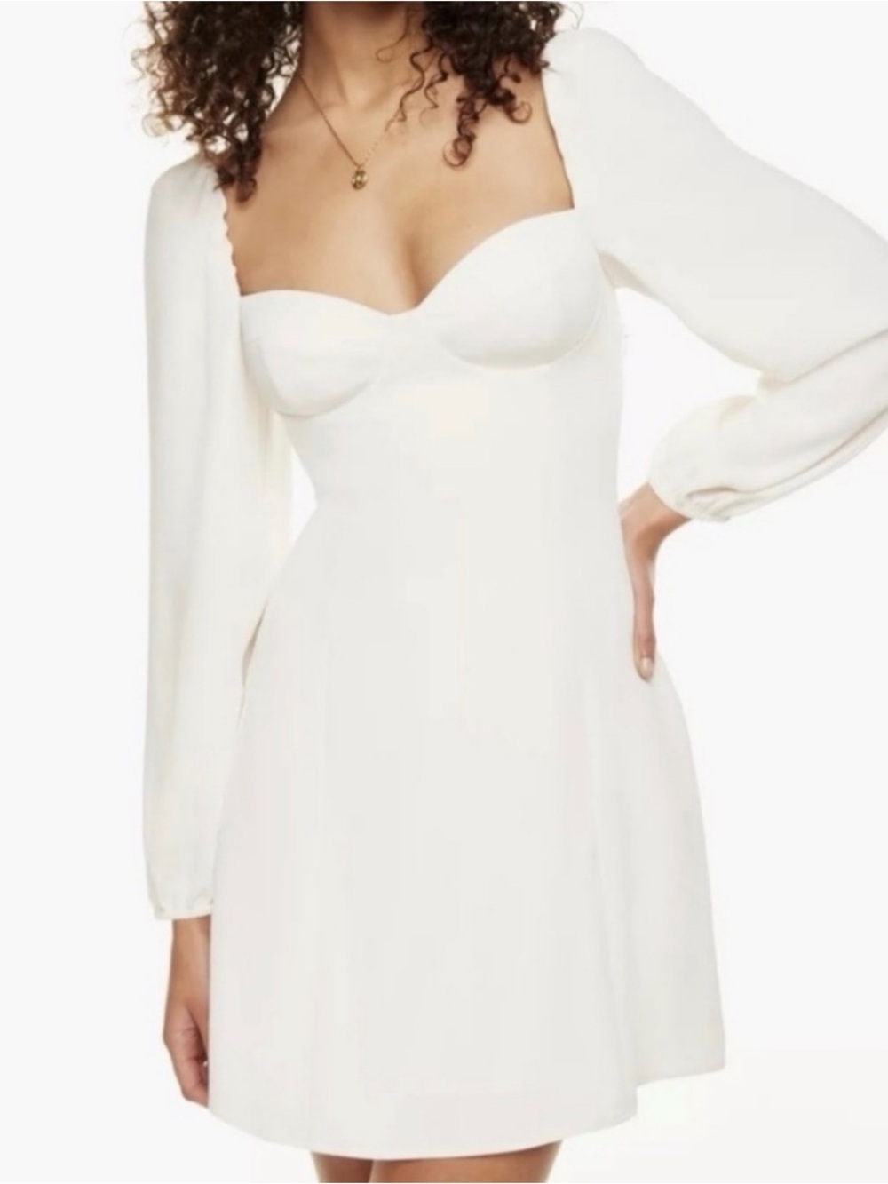 Aritzia White Sweetheart Long-Sleeve Mini Dress